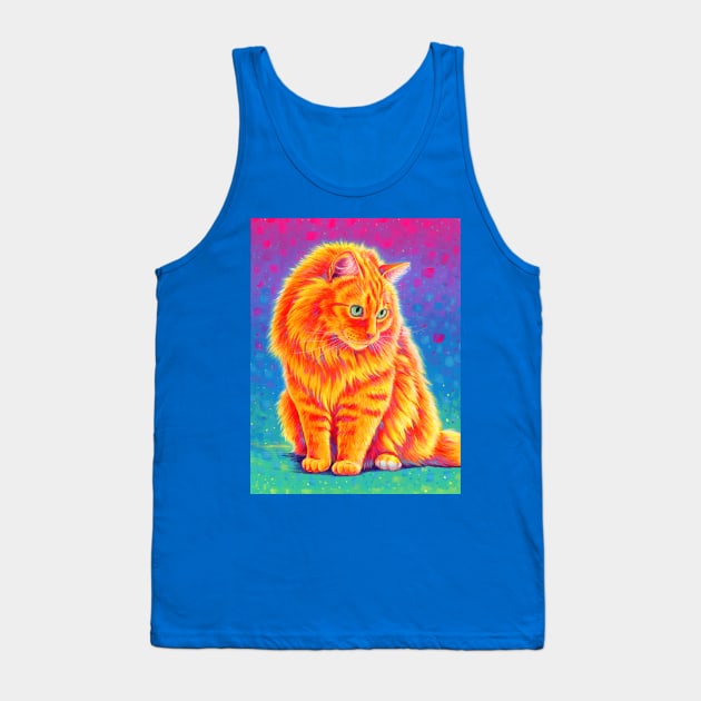 Rainbow Orange Longhaired Tabby Cat Tank Top by rebeccawangart